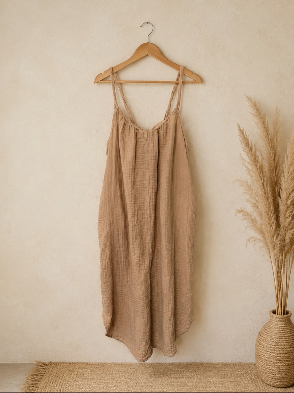 Old Navy Tan Cotton Gauze Midi Dress Size XL P Boho Earthy Aesthetics